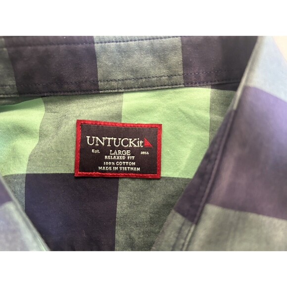 UNTUCKit Men's Large Long Sleeve Button Up Shirt LOT OF 2 Blue Green Plaid - Picture 8 of 9